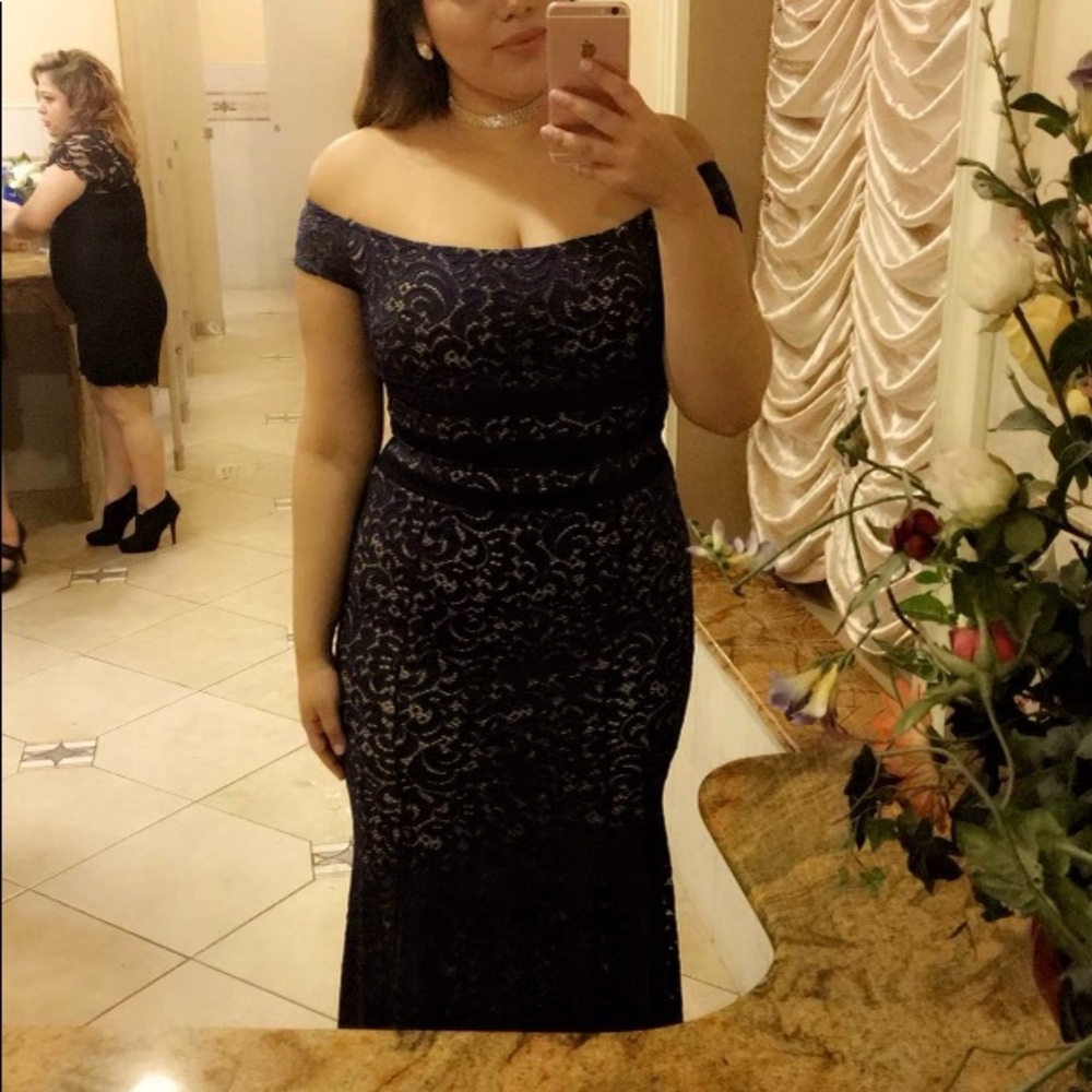 Navy blue lace formal dress